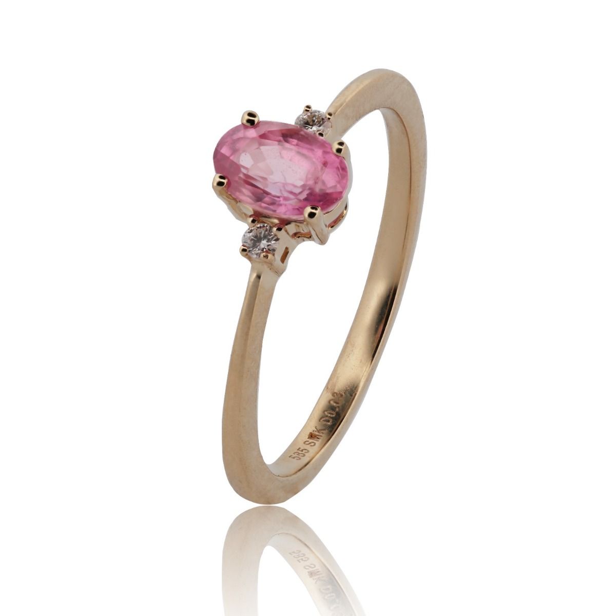 14KT.RING 0.03CT W.SI, OVAL PINK SAFIR