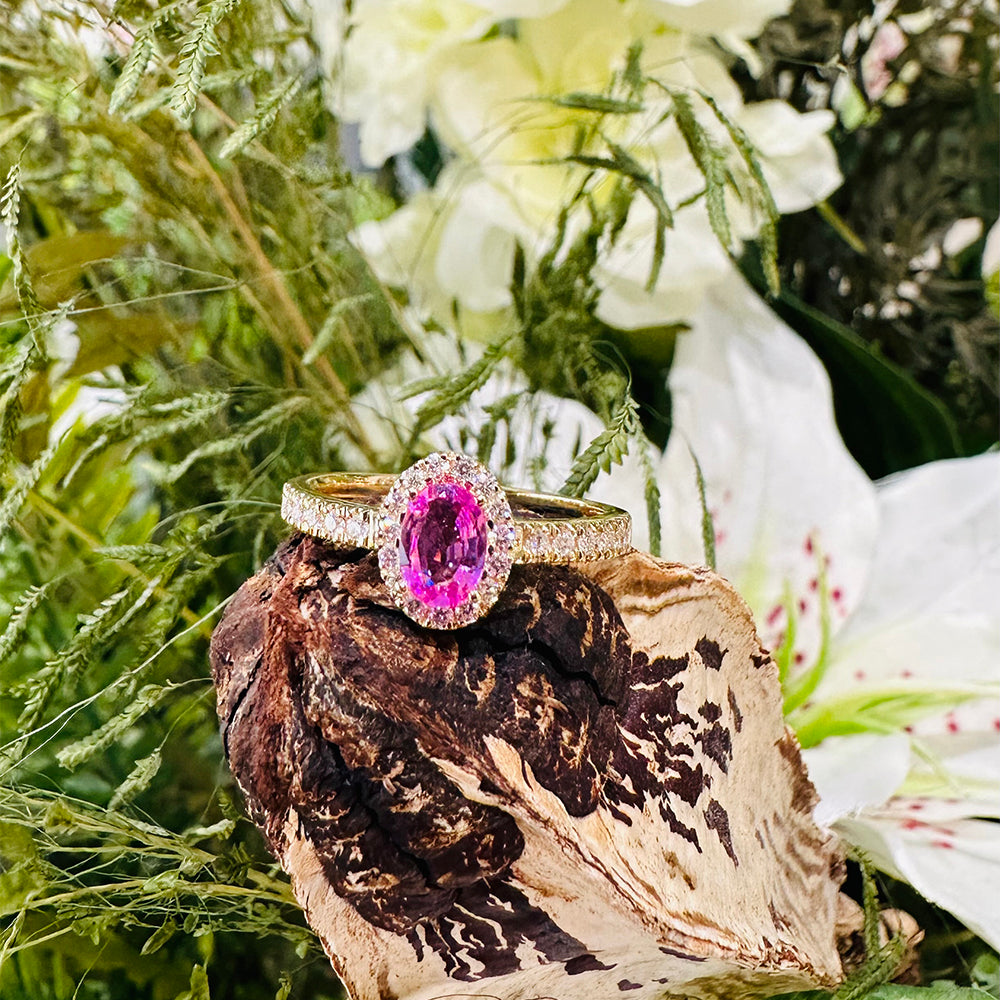 14KT.RING 0.023 W.SI, OVAL PINK SAFIR