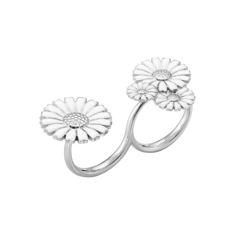 DAISY LAYERED DOUBLE RING SILVER RH WHITE ENAMEL 5051
