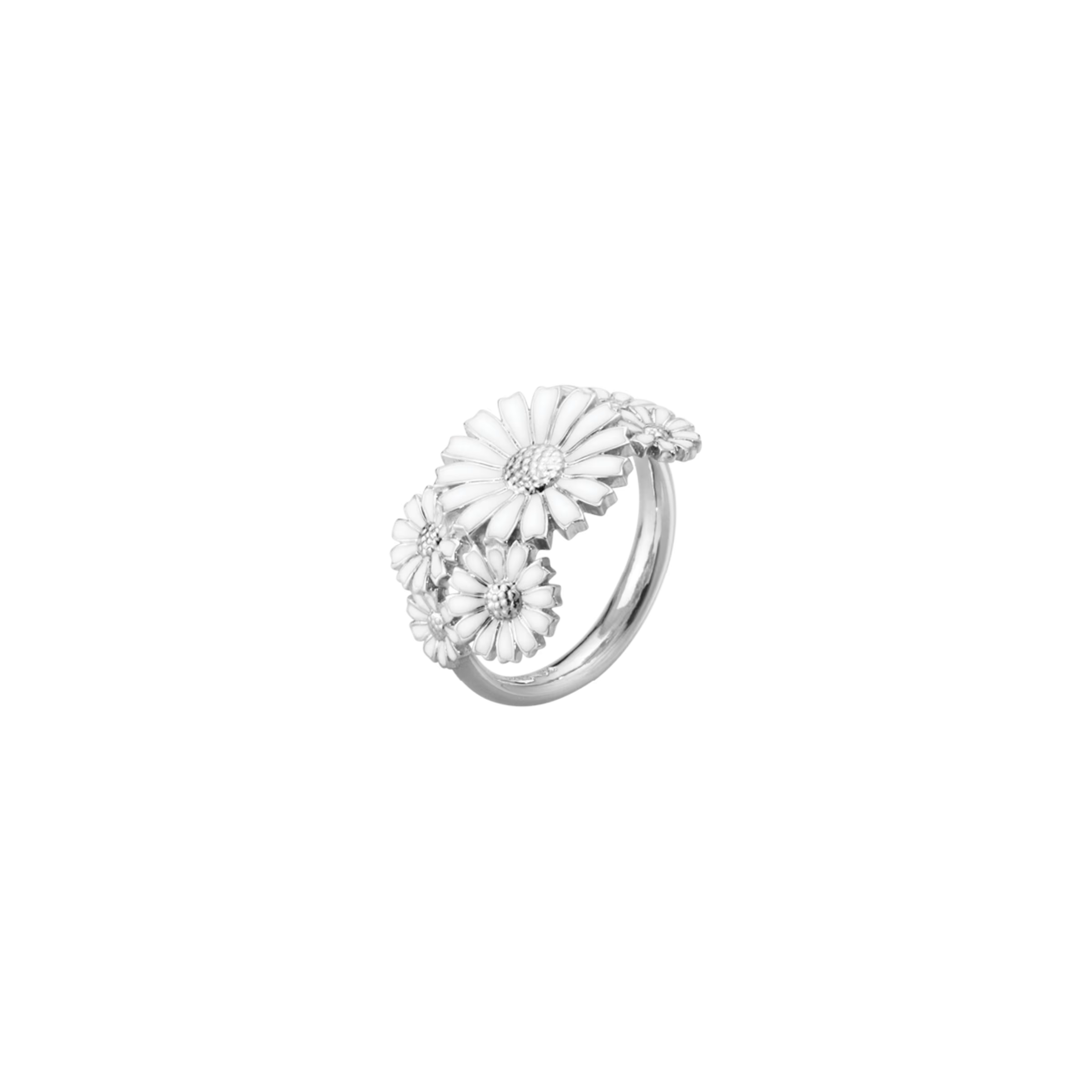 DAISY LAYERED RING SILVER RH WHITE ENAMEL 14MM