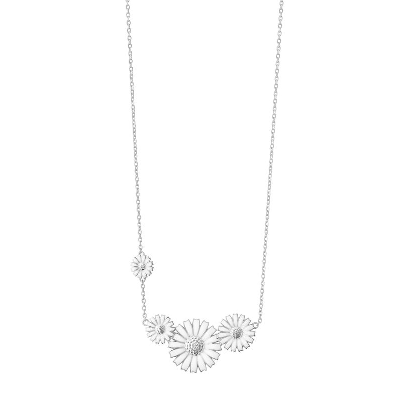 DAISY 4 FLOWER NECKLACE SILVER RH WHITE ENAMEL