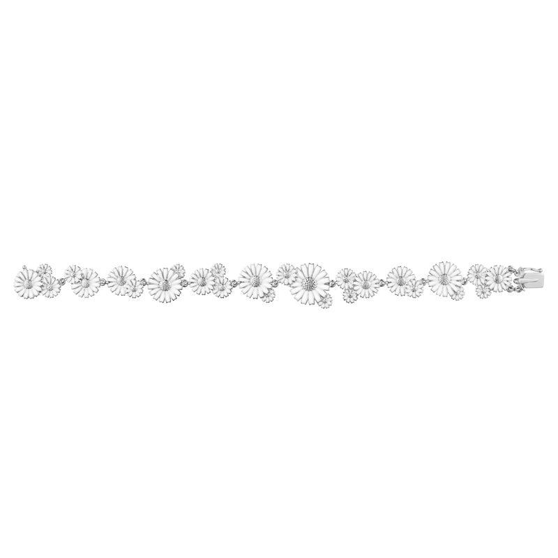 DAISY LAYERED ROW BRACELET SILVER RH WHITE ENAMEL SM