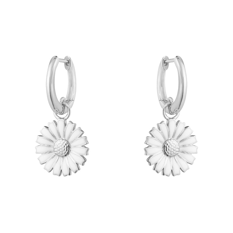 DAISY EARRING SILVER RH WHITE ENAMEL 13 MM
