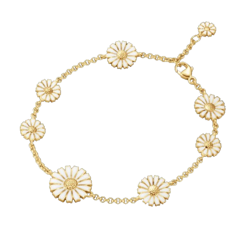 DAISY 8 FLOWER BRACELET SILVER GP WHITE ENAMEL 18.5 CM