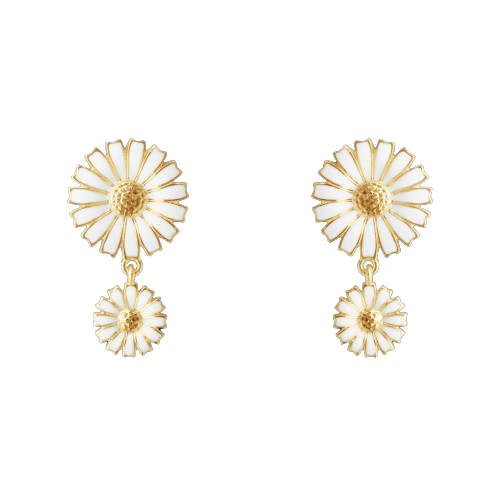 DAISY DOUBLE EARRING SILVER GP WHITE ENAMEL 13MM 8MM