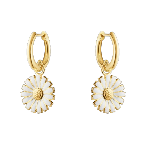 DAISY EARRING SILVER GP WHITE ENAMEL 13 MM