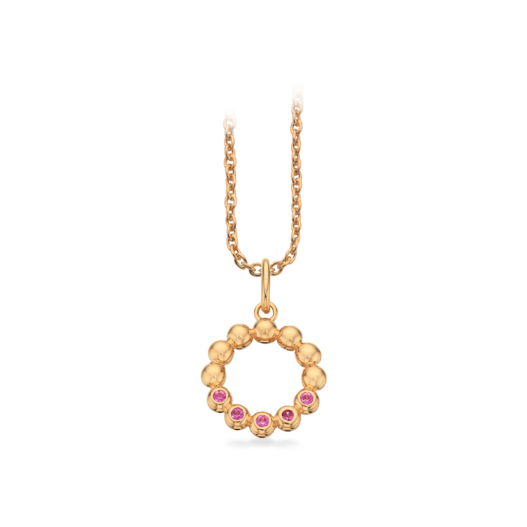 VEDHÆNG CIRKEL 0,055 PINK SAFIR 14 KT. M/SØLVKÆDE