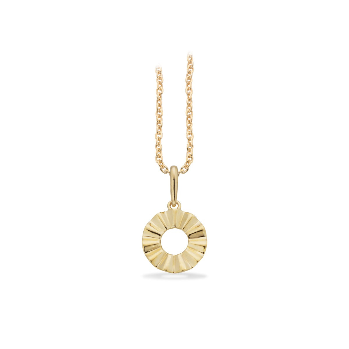 VEDHÆNG CIRKEL PLISSÉ 8 KT. M. SØLVKÆDE