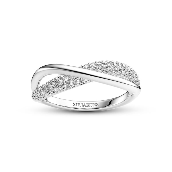 RING INFINITO DUE - RHODINERET, MED HVIDE ZIRKONIA.
