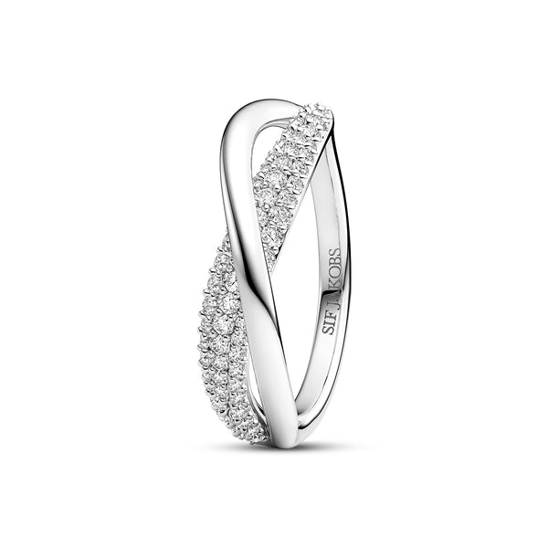 RING INFINITO DUE - RHODINERET, MED HVIDE ZIRKONIA.