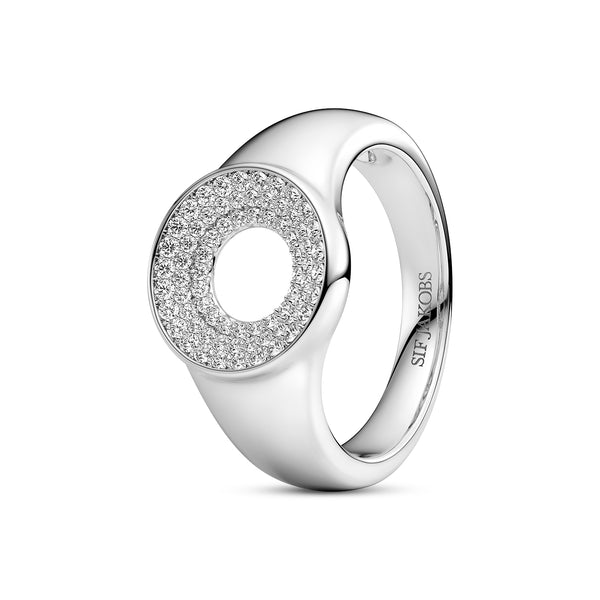 RING MELZO - RHODINERET, MED HVIDE ZIRKONIA.