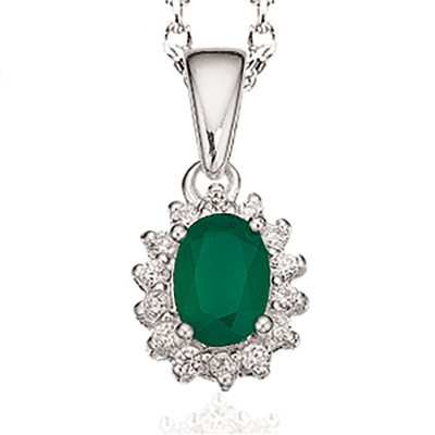 VEDHÆNG ROSET GRØN SYN.ZIR./ZIR. SØLV M/KÆDE