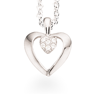 SØLV/RH.VEDHÆNG HJERTE ZIR.M/KÆDE