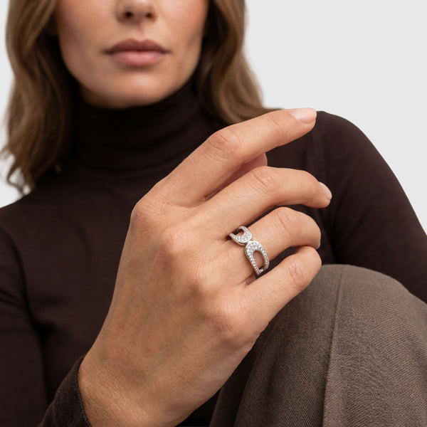 RING BORSA DUE PICCOLO - RHODINERET, MED HVIDE ZIRKONIA.
