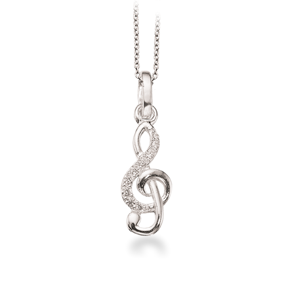 VEDHÆNG G-NØGLE SYN. CUBIC ZIR. SØLV M/KÆDE