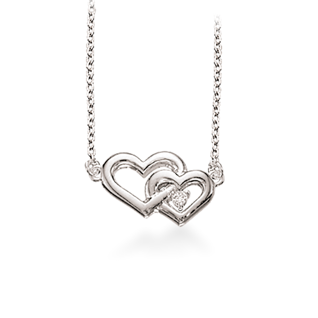 VEDHÆNG DOBBELTHJERTER SYN. CUBIC ZIR. SØLV M/K.