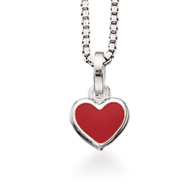 GIRLS VEDHÆNG RØDT HJERTE SØLV M/KÆDE