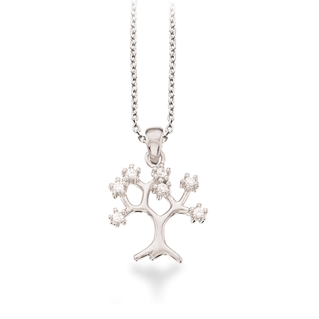 VEDHÆNG LIVETS TRÆ SYN. CUBIC ZIR. SØLV M/KÆDE