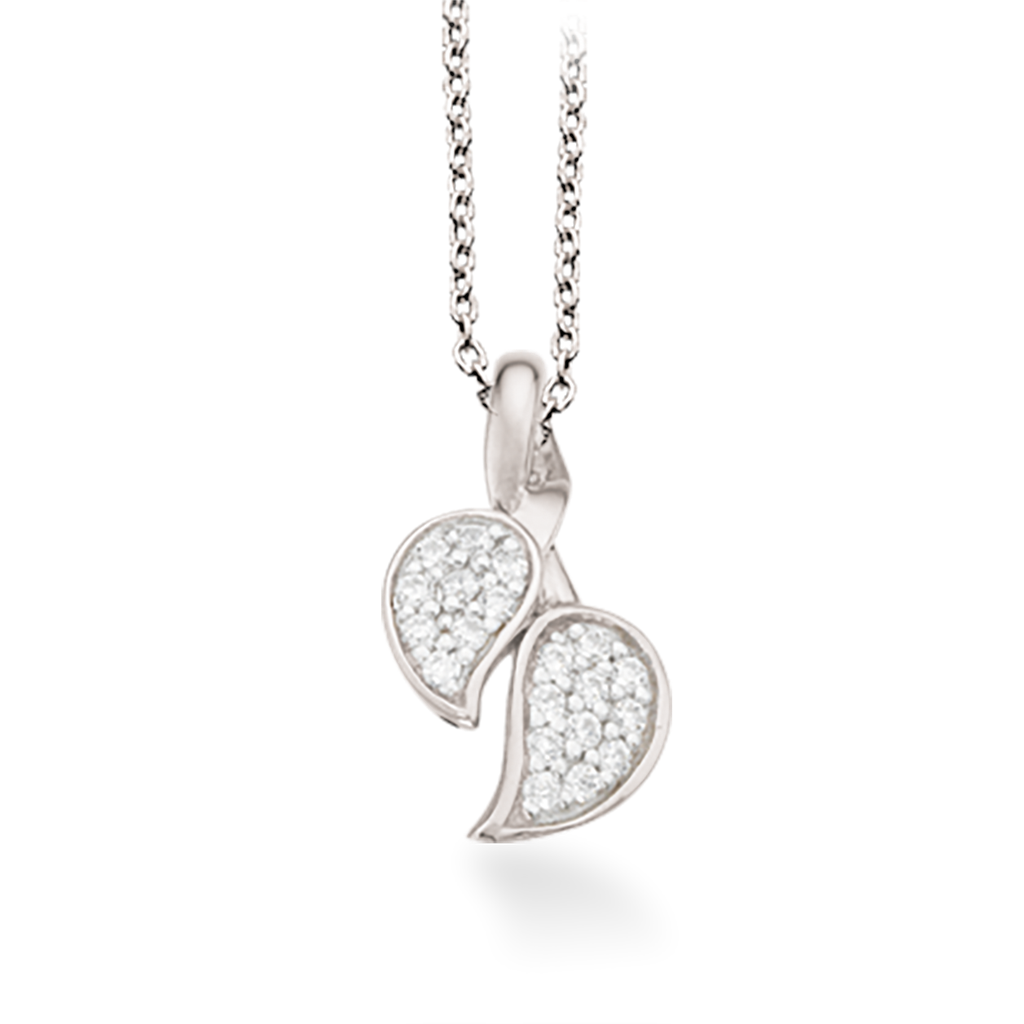 VEDHÆNG BLAD CUBIC ZIR.SØLV M/KÆDE