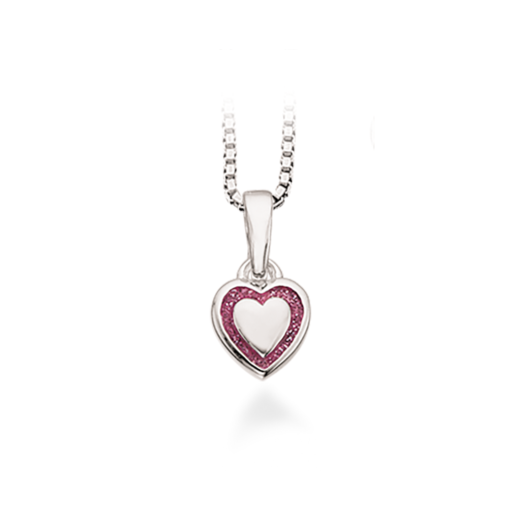 VEDHÆNG RØDT HJERTE SØLV M/KÆDE