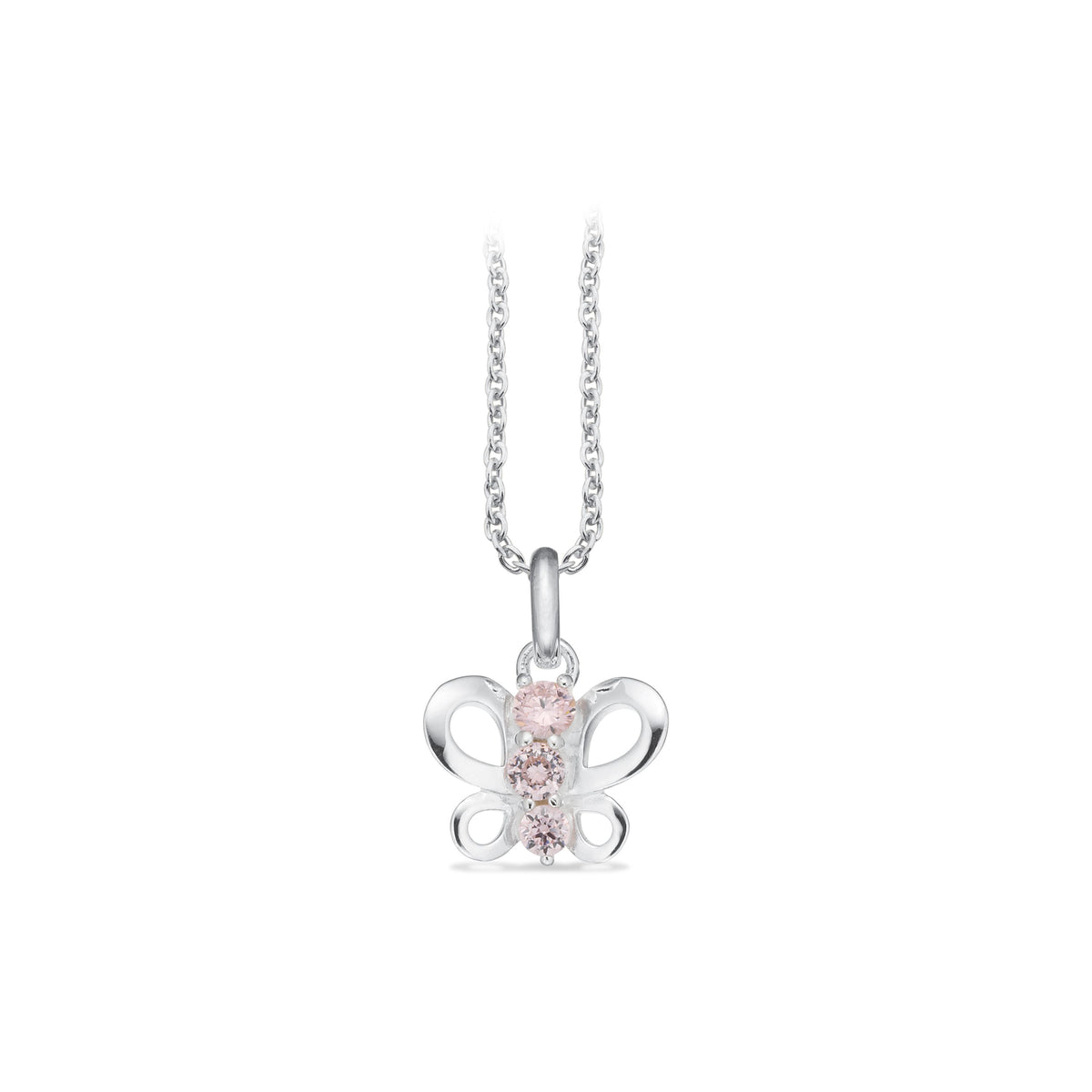 VEDHÆNG SOMMERFUGL PINK CUBIC ZIR. SØLV RH M/KÆDE