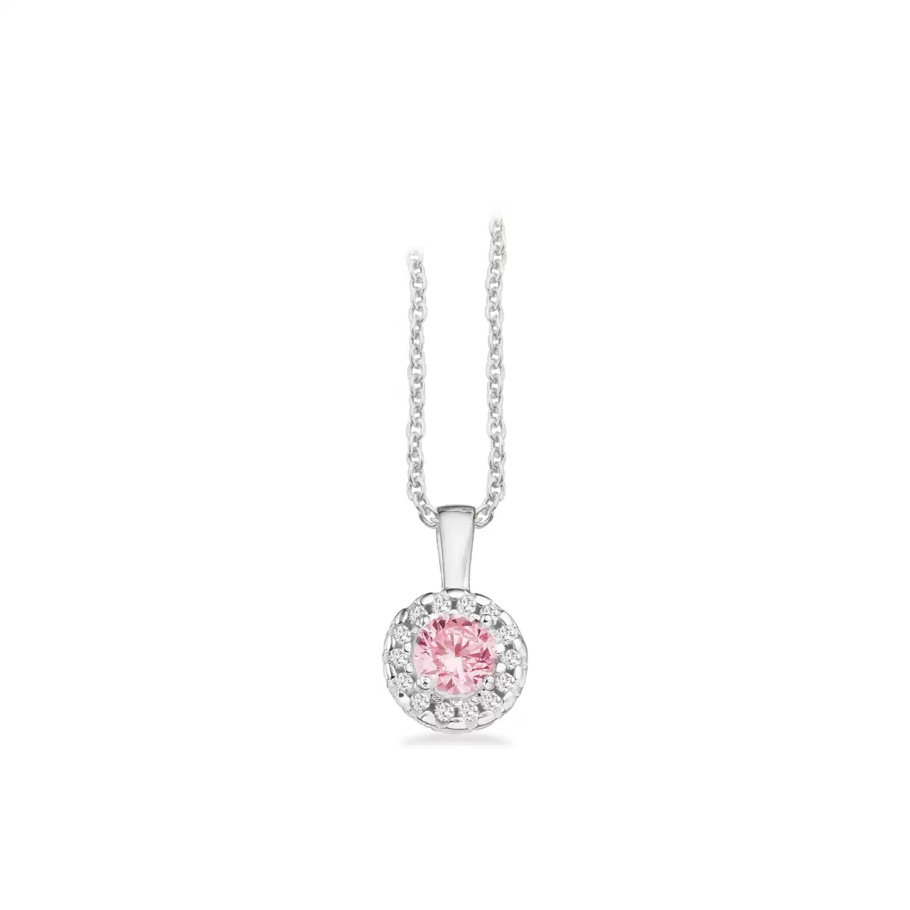 VEDHÆNG ROSET ROSA/HVID CUBIC ZIR. SØLV  RH.M/KÆDE