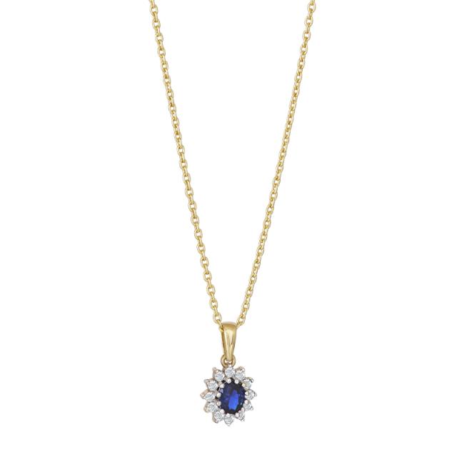 8KT. GULDVEDHÆNG ROSET M/SYNT. SAFIR OG CZ INKL. F