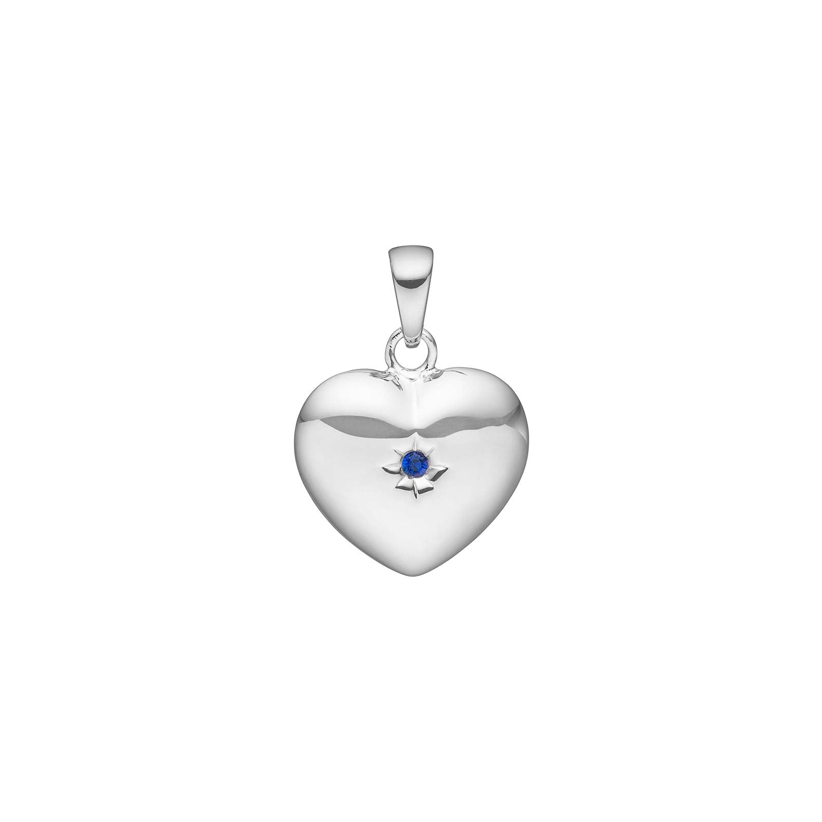 SIERSBØL RHOD. SØLV HJERTE M. SYNT SAFIR 20X15MM