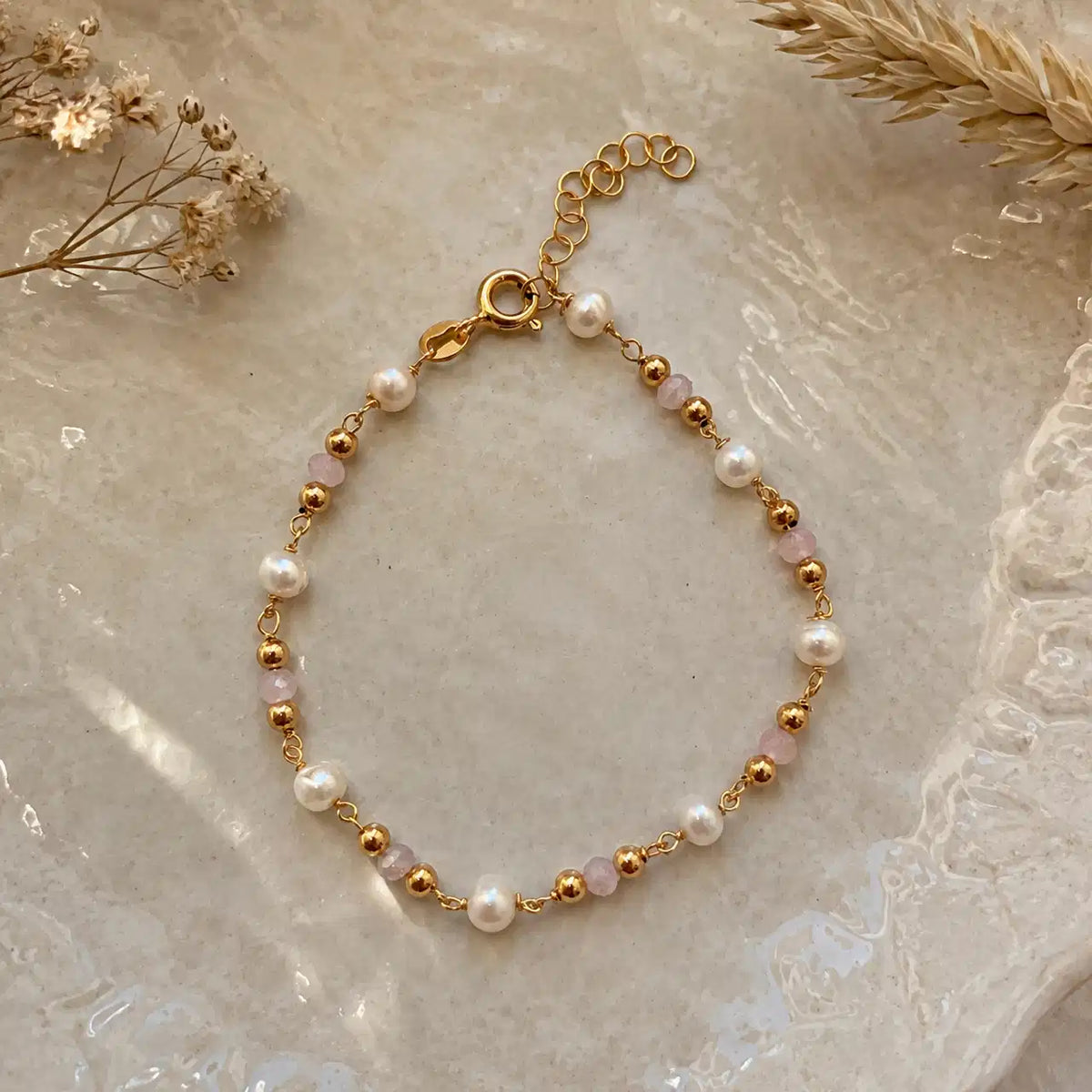 ARMBÅND ROSAQUARTZ/FKP. SØLV FG 17+2 CM