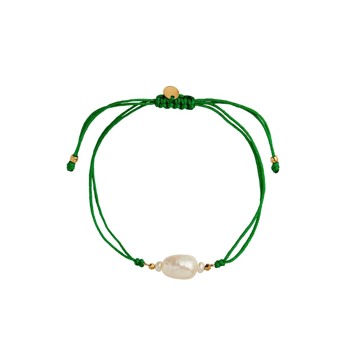BAROQUE PEARL BERRIE BRACELET - GRASS GREEN RIBBON