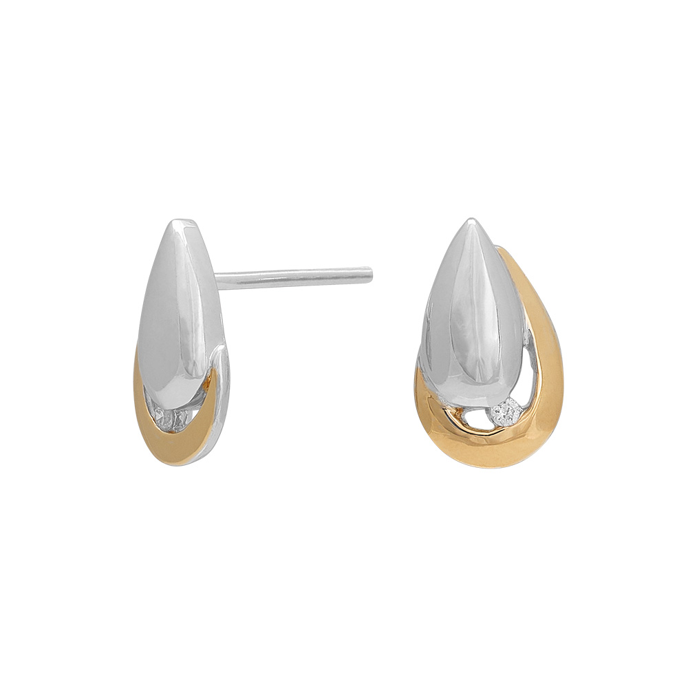 RHOD. SØLVØRESTIKKER M/DIA 0.015CT W/P OG 8KT GULD