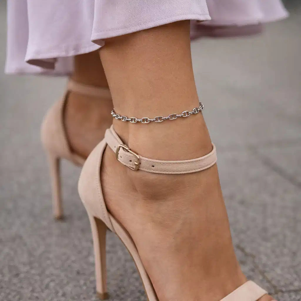 ANKELKÆDE LINKS SØLV RH. 23+2 CM.