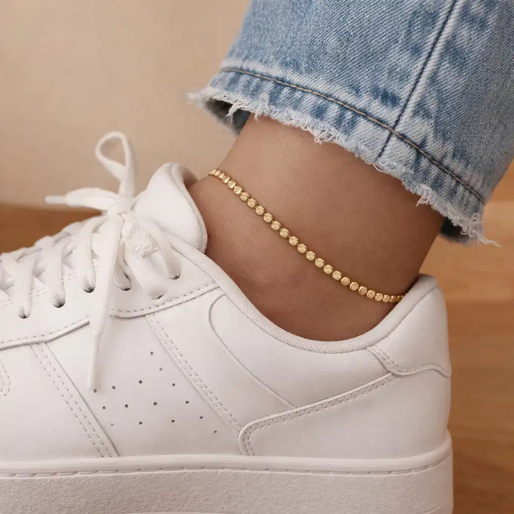 ANKELKÆDE PLISSEREDE POLETTER SØLV FG. 23+2 CM.