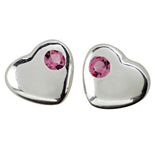 RHOD. SØLVØRESTIKKER HJERTE M/LYSERØD KRYSTAL