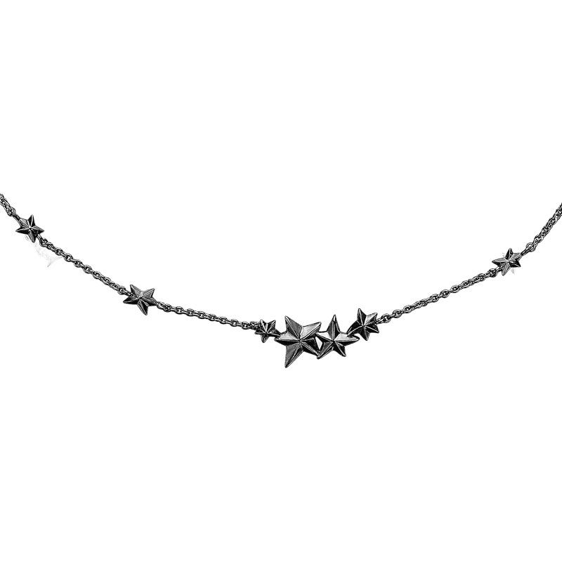 SØLV COLLIER SORT OX. STJERNER
