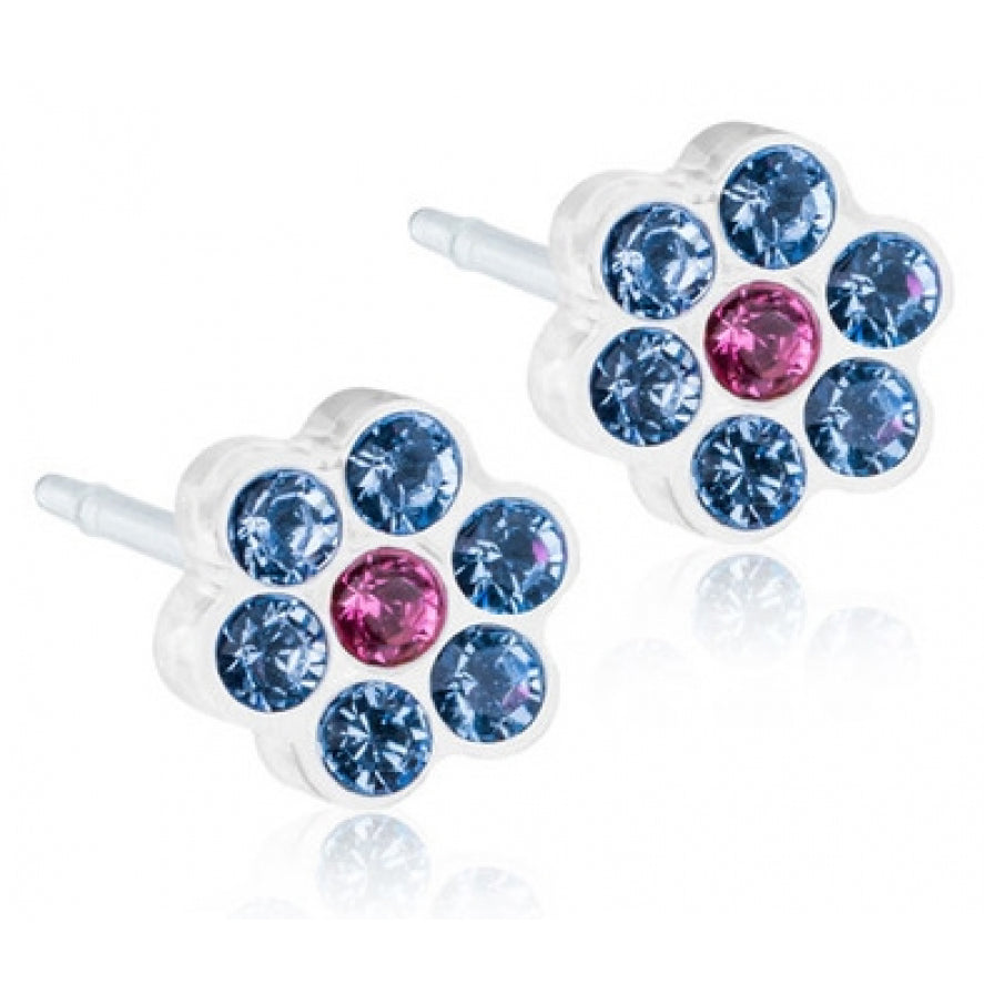 PLASTIC ØRESTIK DAISY BLÅ/PINK