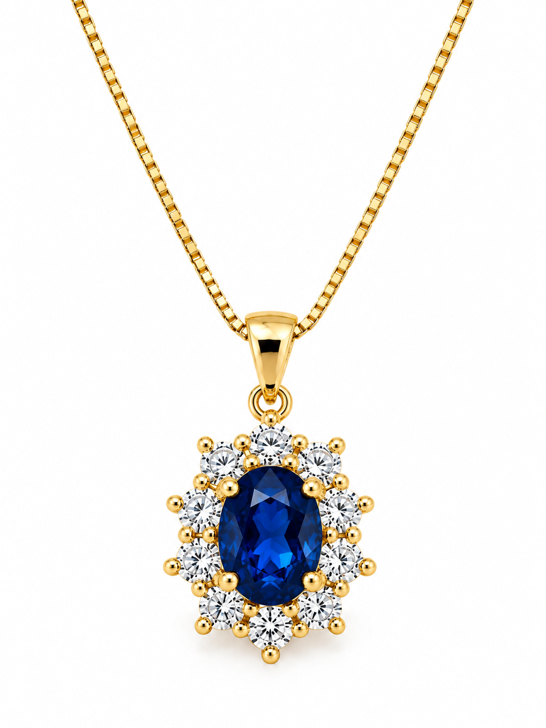 14KT.VEDHÆNG 0,58W.SI+SAFIR OVAL 5X7MM+FORGYLDT KÆDE