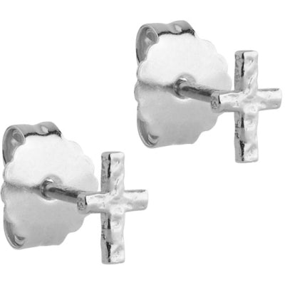 Enamel Protective Cross Stud Øreringe i Sterling Sølv