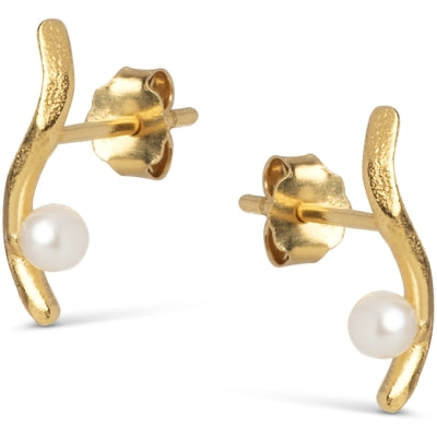 Enamel Ivory Studs Forgyldt Sølv Ørestikker med Ferskvandsperler