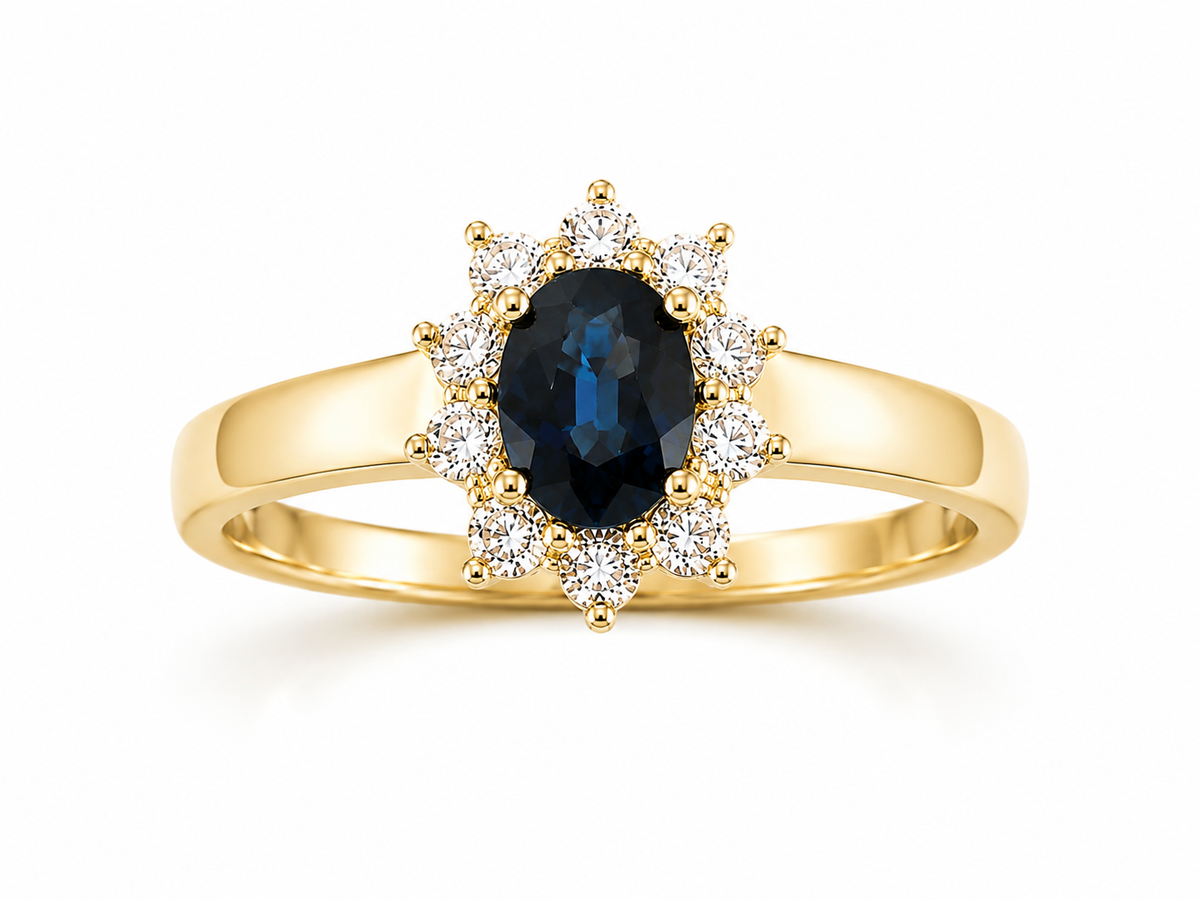 14KT.RING 0,58W.SI+SAFIR OVAL 5X7MM