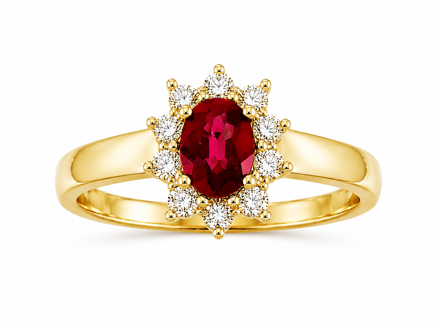 14KT.RING 0,56W.SI+RUBIN OVAL 5X7MM