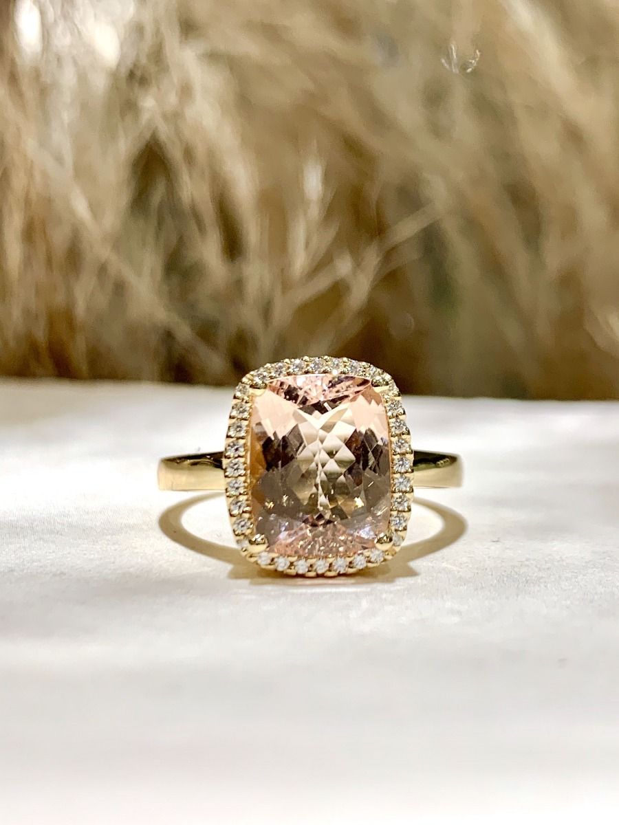 14KT.RING 0,12CT+10X8 PEACH MORGANITE