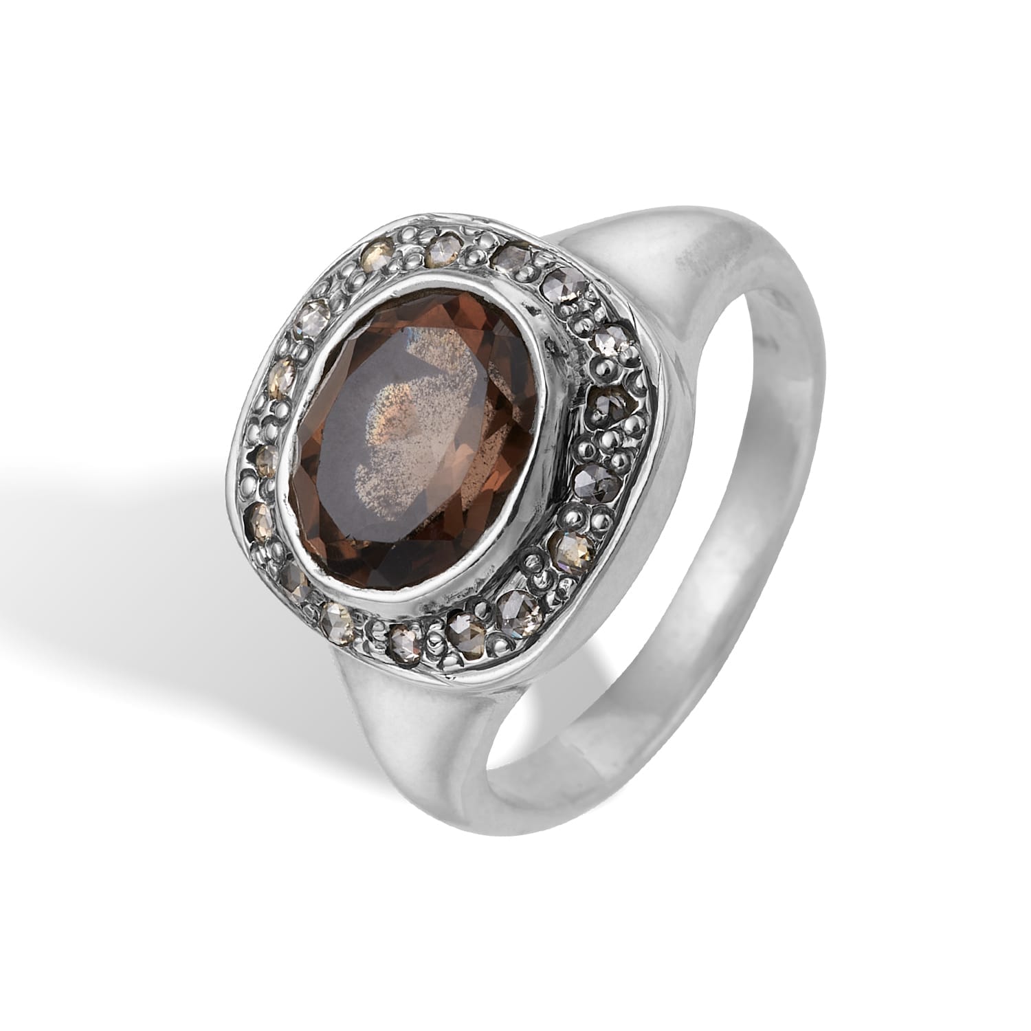 RING FRIDA SIGNET PAVÉ SMOKY QTZ 0,26R