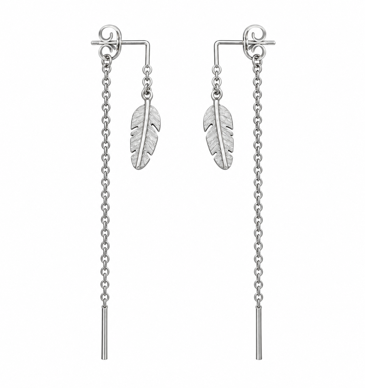 FEATHER EARRING MINI WITH 2 CHAINS - RHOD.