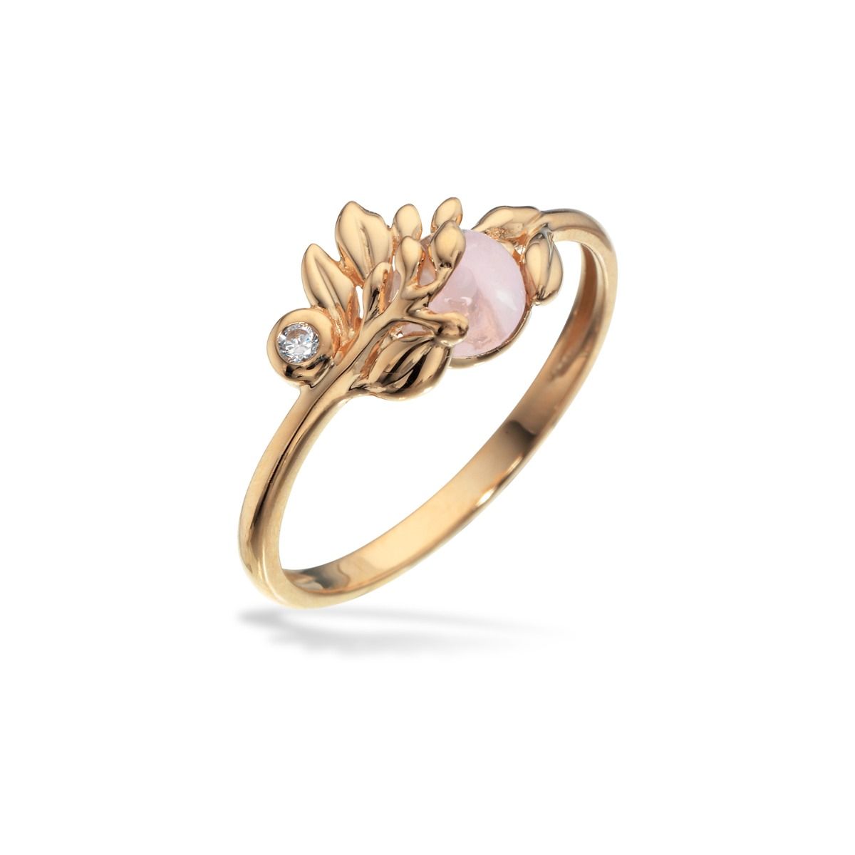 PRIMAVERA RING BLAD ROSA QUARTZ/SYN.CUB.ZI 14 KT.