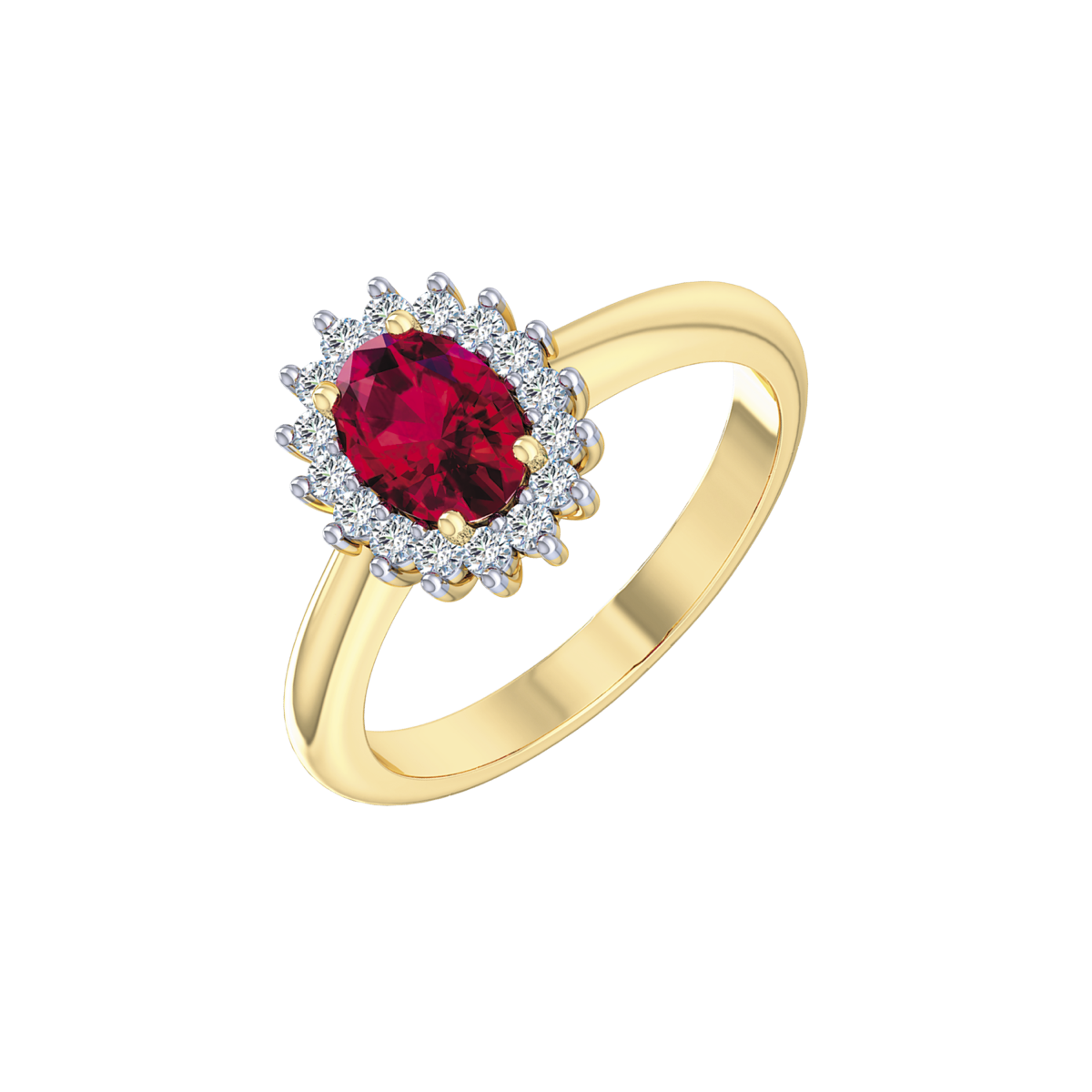 14 KT.RING OVAL RUBIN OG BRILL 0,25CT