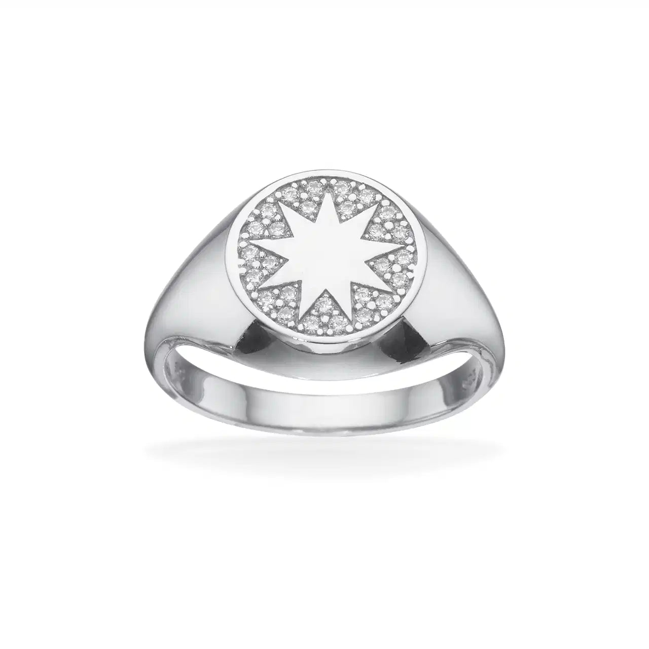 RING SIGNET STJERNE SYN. CUBIC ZIR. SØLV RH.