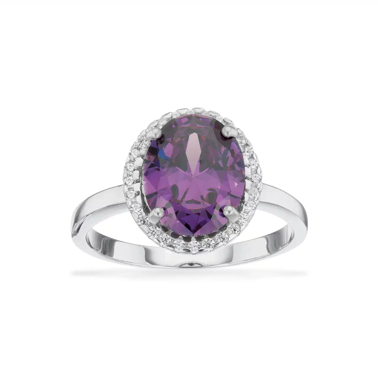 RING SYN. AMETYST +CUBIC ZIR. SØLV RH.