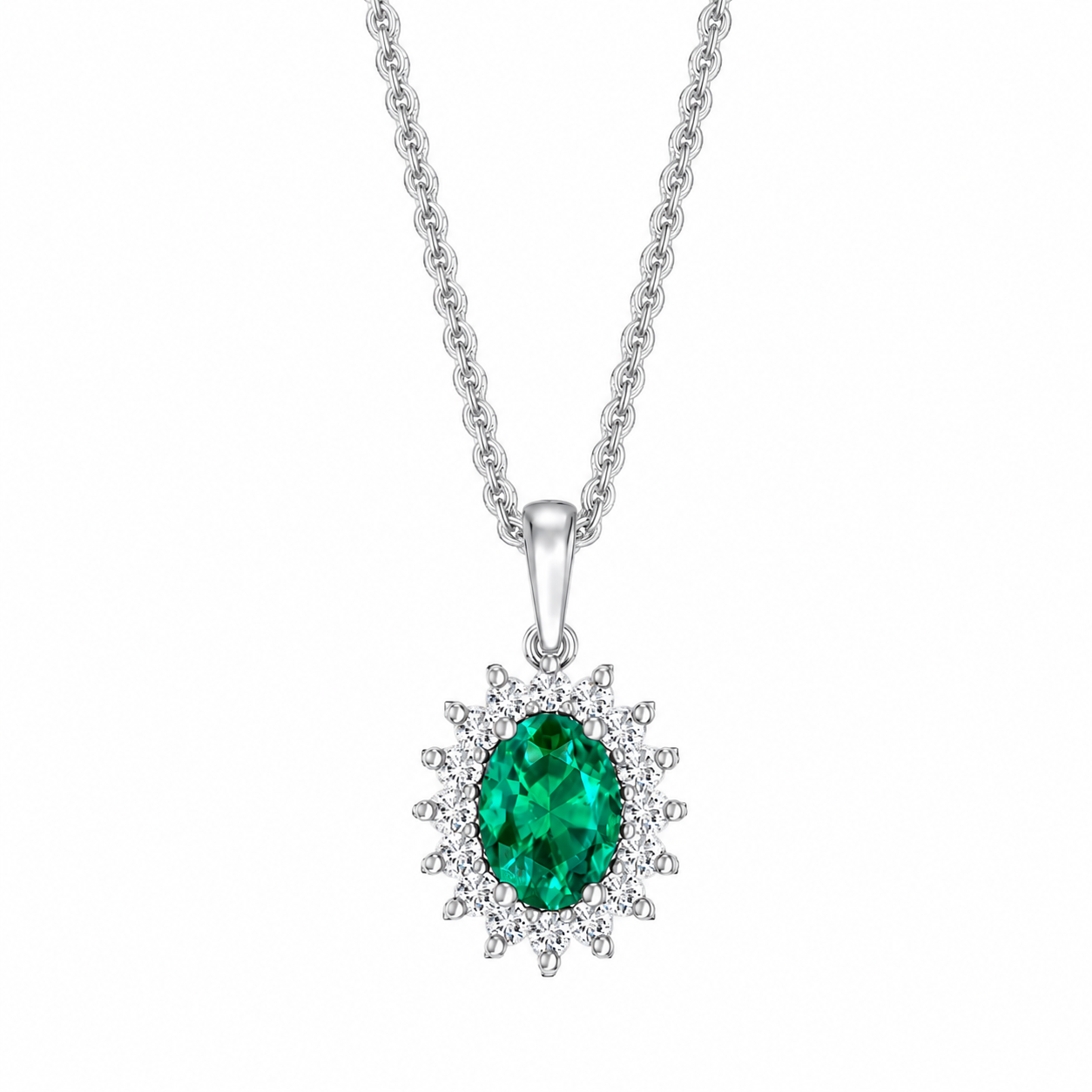 14KT.HV.COLLIER 0,25W.SI+ OVAL SMARAGD
