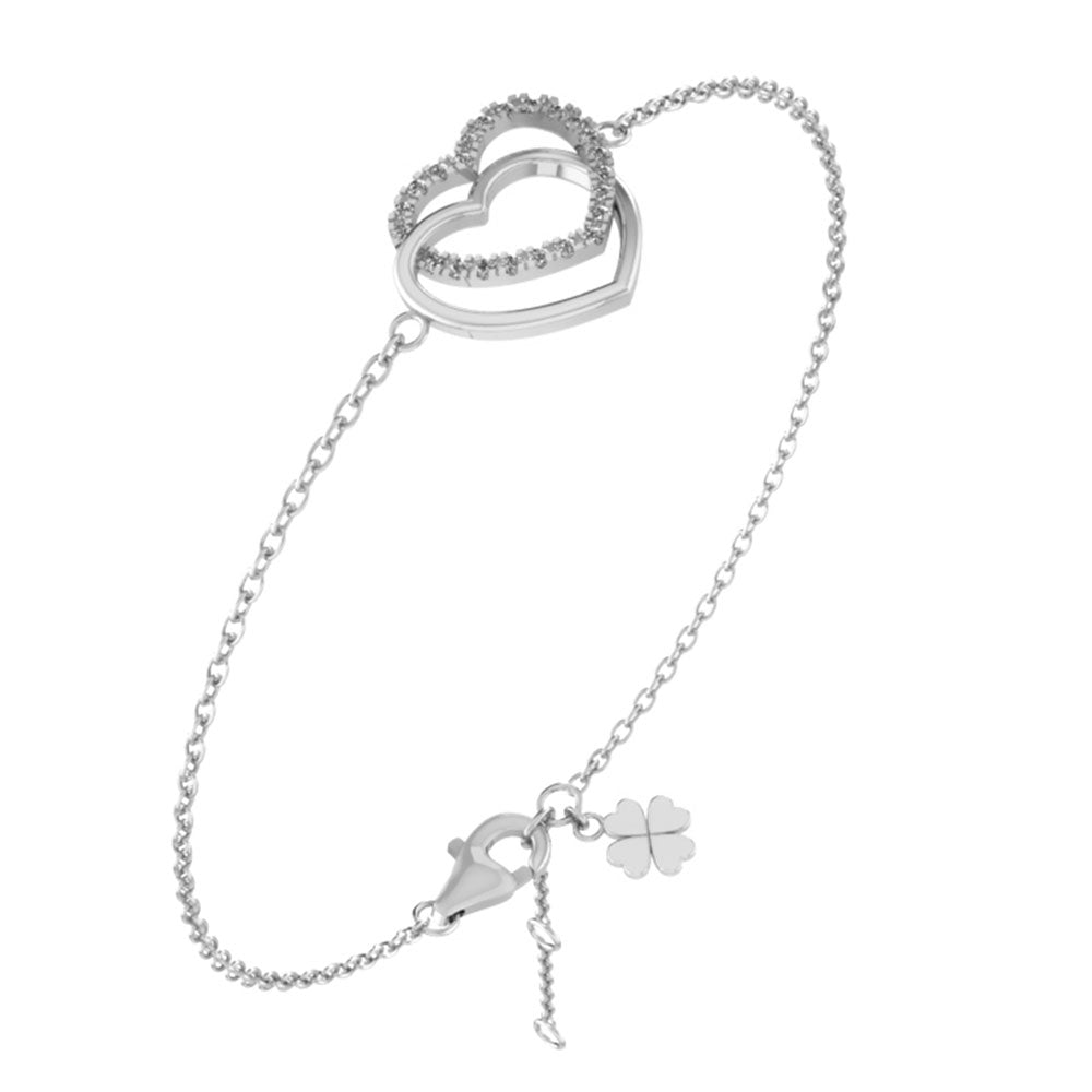SØLV ARMBÅND 2 HJERTER M.ZIR 18CM